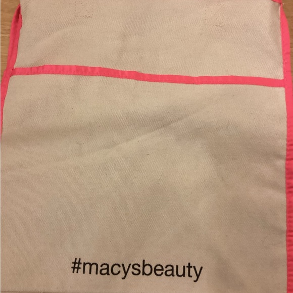 Macys Beauty Canvas Cream and Pink Deep Tote Bag 3 pockets - Picture 2 of 5